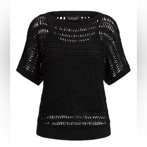 NWT Lauren Ralph Lauren Open Weave Mesh Short Sleeve Cami Lined Sweater Size 1X